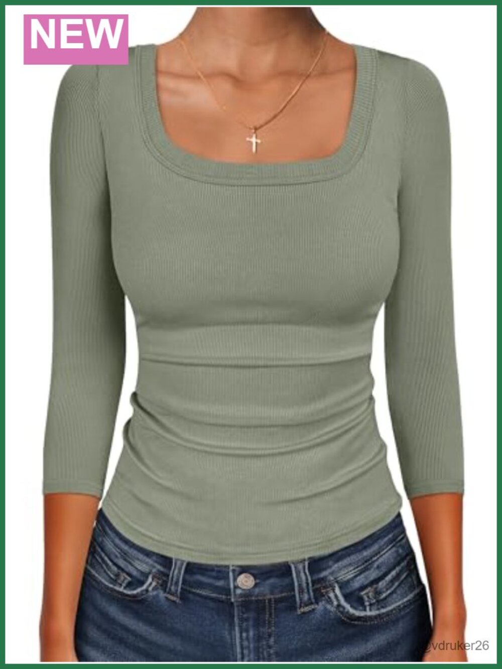 Women's 3/4 Sleeve Scoop Neck Fitted Ribbed Knit Tee Shirt Casual Basic Top